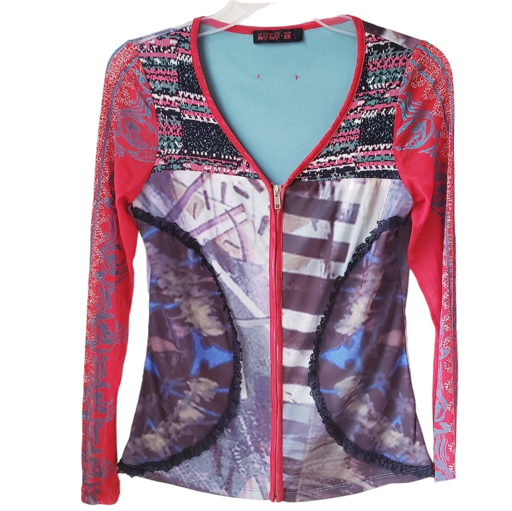 Vintage Lulu H. Red Multiprint Top - Picture 15 of 15